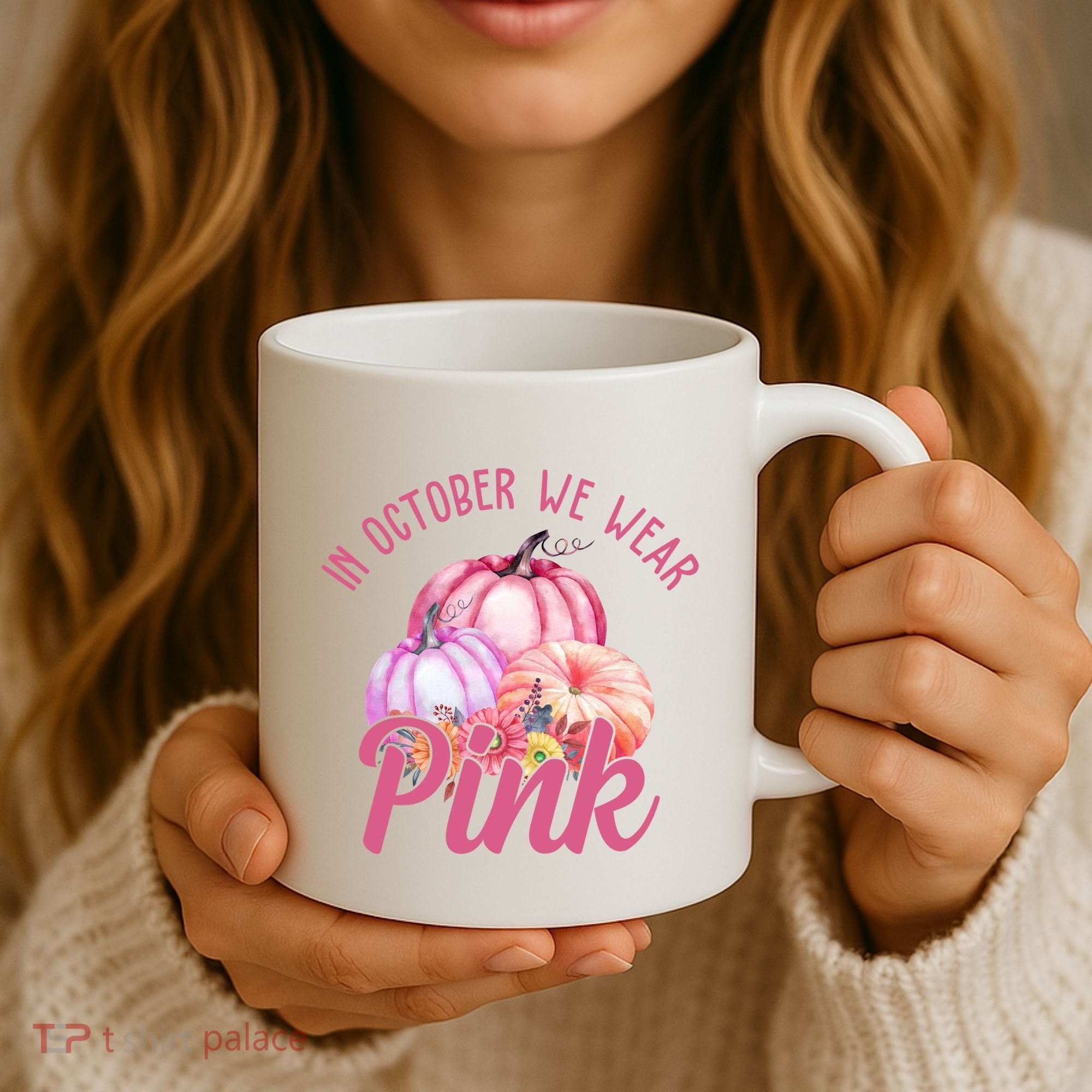 In October We Wear Pink Pumpkin Patch Breast Cancer Coffee Mug