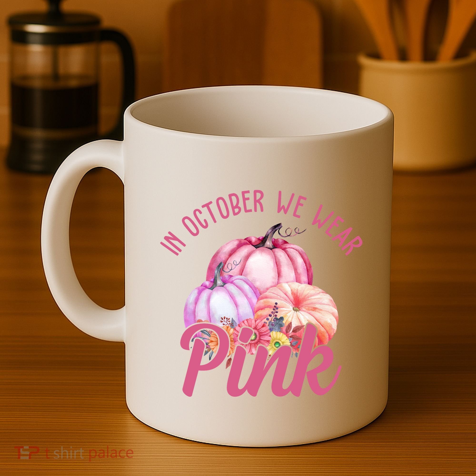 In October We Wear Pink Pumpkin Patch Breast Cancer Coffee Mug