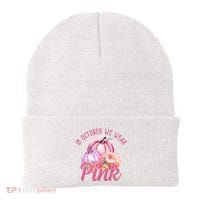 In October We Wear Pink Pumpkin Patch Breast Cancer Beanie thumb 0
