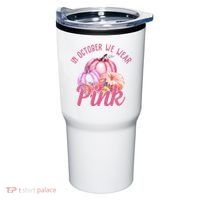 In October We Wear Pink Pumpkin Patch Breast Cancer Tumbler thumb 0