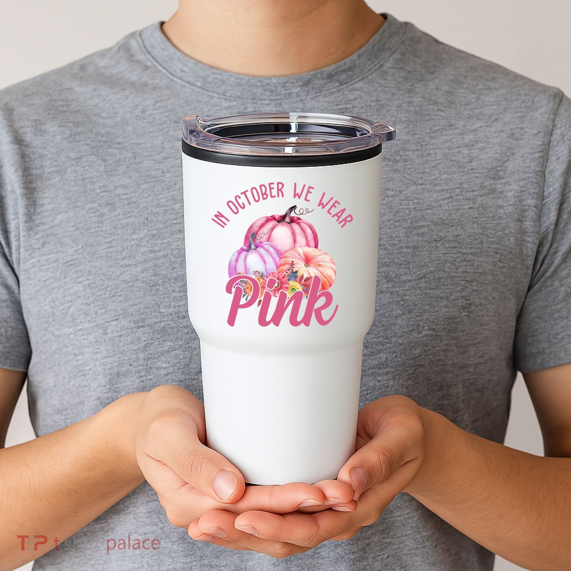 In October We Wear Pink Pumpkin Patch Breast Cancer Tumbler