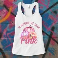 In October We Wear Pink Pumpkin Patch Breast Cancer Women's Tank Top thumb 3