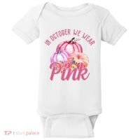 In October We Wear Pink Pumpkin Patch Breast Cancer Baby Bodysuit thumb 0
