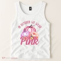 In October We Wear Pink Pumpkin Patch Breast Cancer Tank Top thumb 2