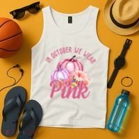In October We Wear Pink Pumpkin Patch Breast Cancer Tank Top thumb 4