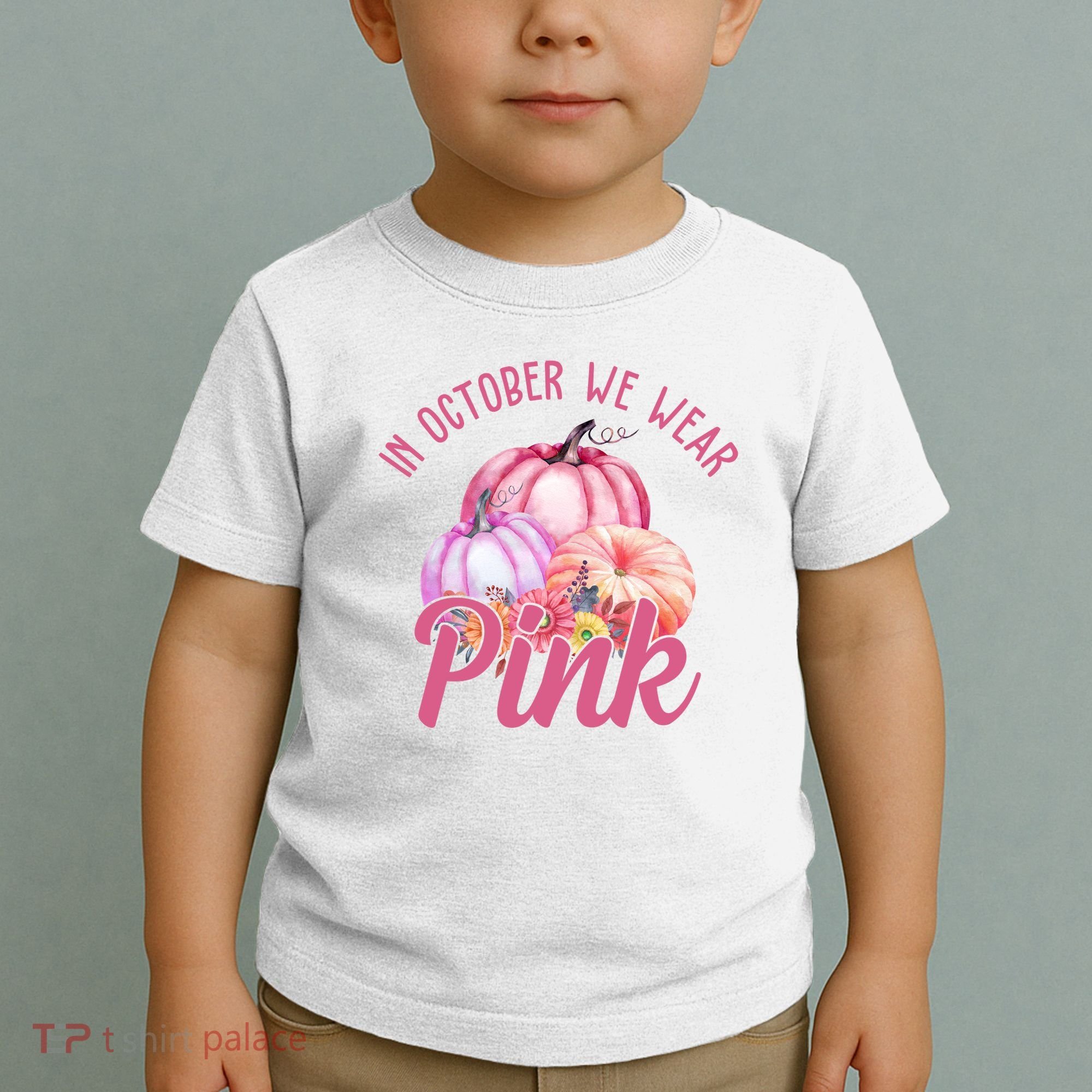 In October We Wear Pink Pumpkin Patch Breast Cancer Toddler T-Shirt