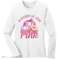In October We Wear Pink Pumpkin Patch Breast Cancer Women's Long Sleeve Shirt thumb 0