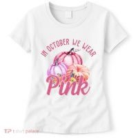 In October We Wear Pink Pumpkin Patch Breast Cancer Women's T-Shirt thumb 0