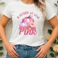 In October We Wear Pink Pumpkin Patch Breast Cancer Women's T-Shirt thumb 2