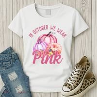 In October We Wear Pink Pumpkin Patch Breast Cancer Women's T-Shirt thumb 3