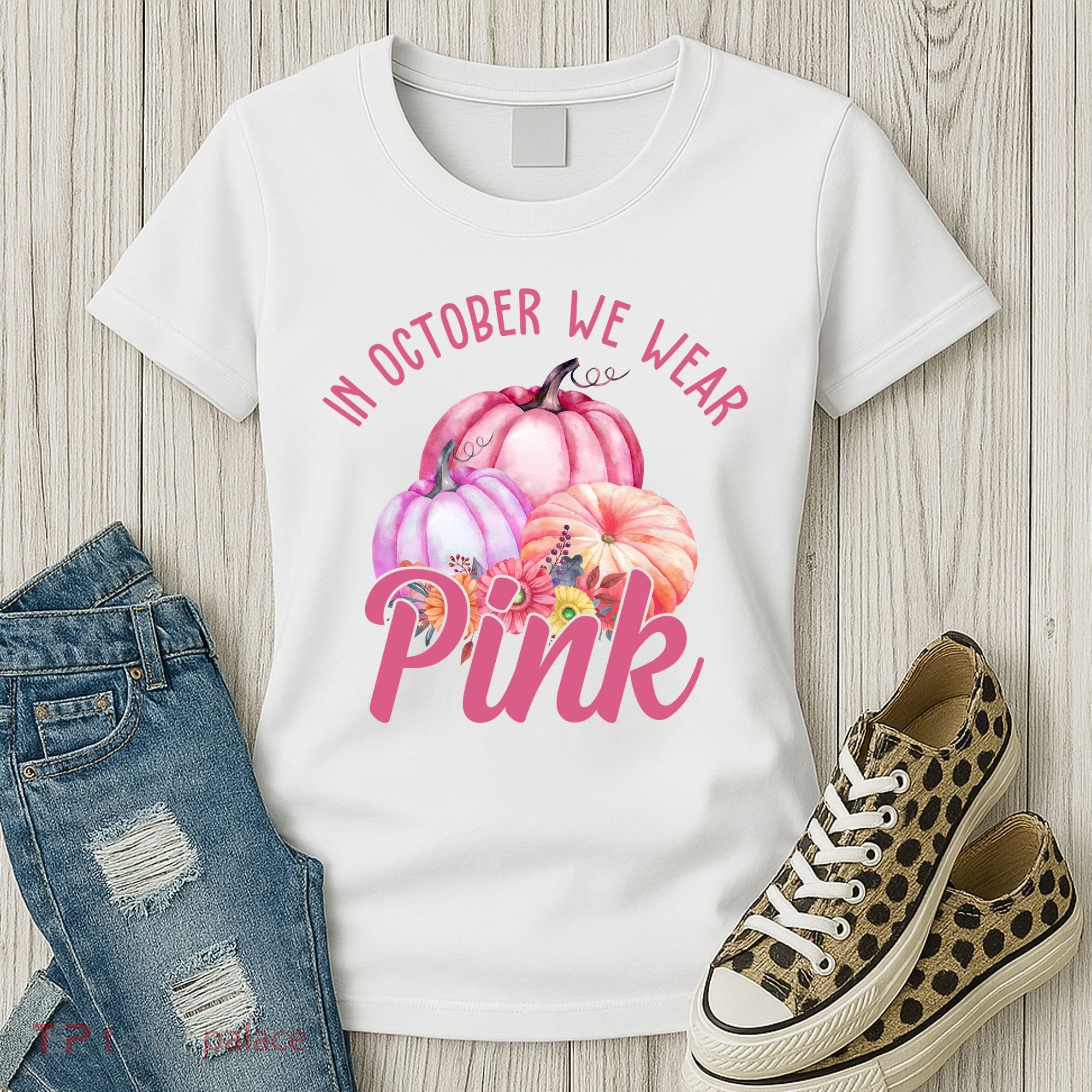 In October We Wear Pink Pumpkin Patch Breast Cancer Women's T-Shirt