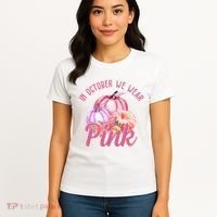 In October We Wear Pink Pumpkin Patch Breast Cancer Women's T-Shirt thumb 4