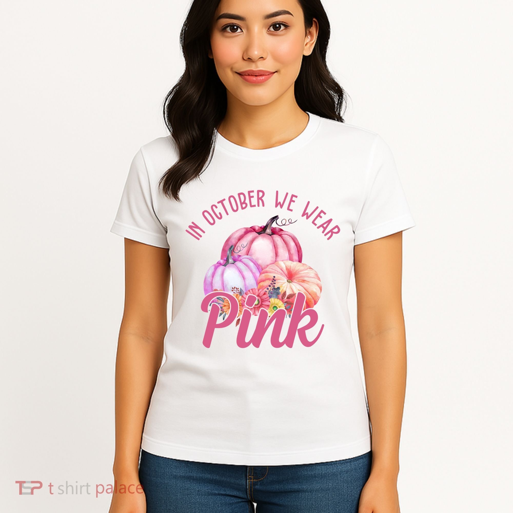 In October We Wear Pink Pumpkin Patch Breast Cancer Women's T-Shirt