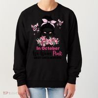 In October We Wear Pink Breast Cancer Messy Bun Floral Women's Sweatshirt thumb 0