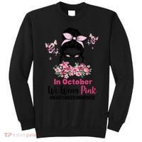 In October We Wear Pink Breast Cancer Messy Bun Floral Sweatshirt thumb 0