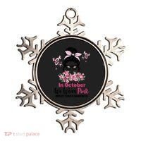 In October We Wear Pink Breast Cancer Messy Bun Floral Ornament thumb 0