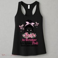 In October We Wear Pink Breast Cancer Messy Bun Floral Women's Tank Top thumb 3