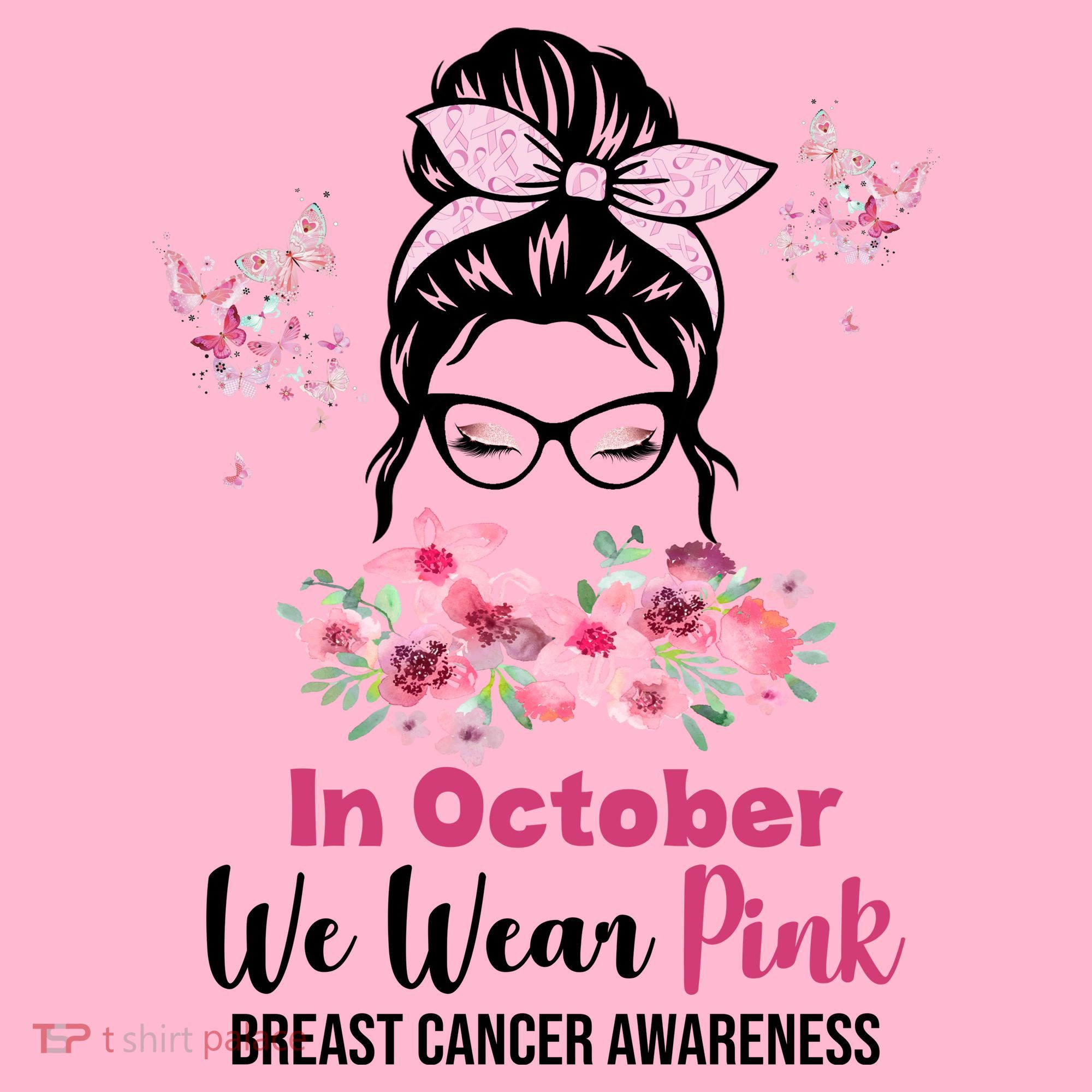 In October We Wear Pink Breast Cancer Messy Bun Floral Mousepad