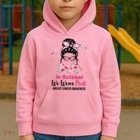 In October We Wear Pink Breast Cancer Messy Bun Floral Kids Hoodie thumb 2