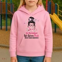 In October We Wear Pink Breast Cancer Messy Bun Floral Kids Hoodie thumb 3