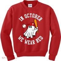 In October We Wear Red October Philadelphia Baseball Kids Sweatshirt thumb 0