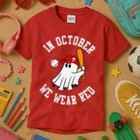In October We Wear Red October Philadelphia Baseball Kids T-Shirt thumb 3