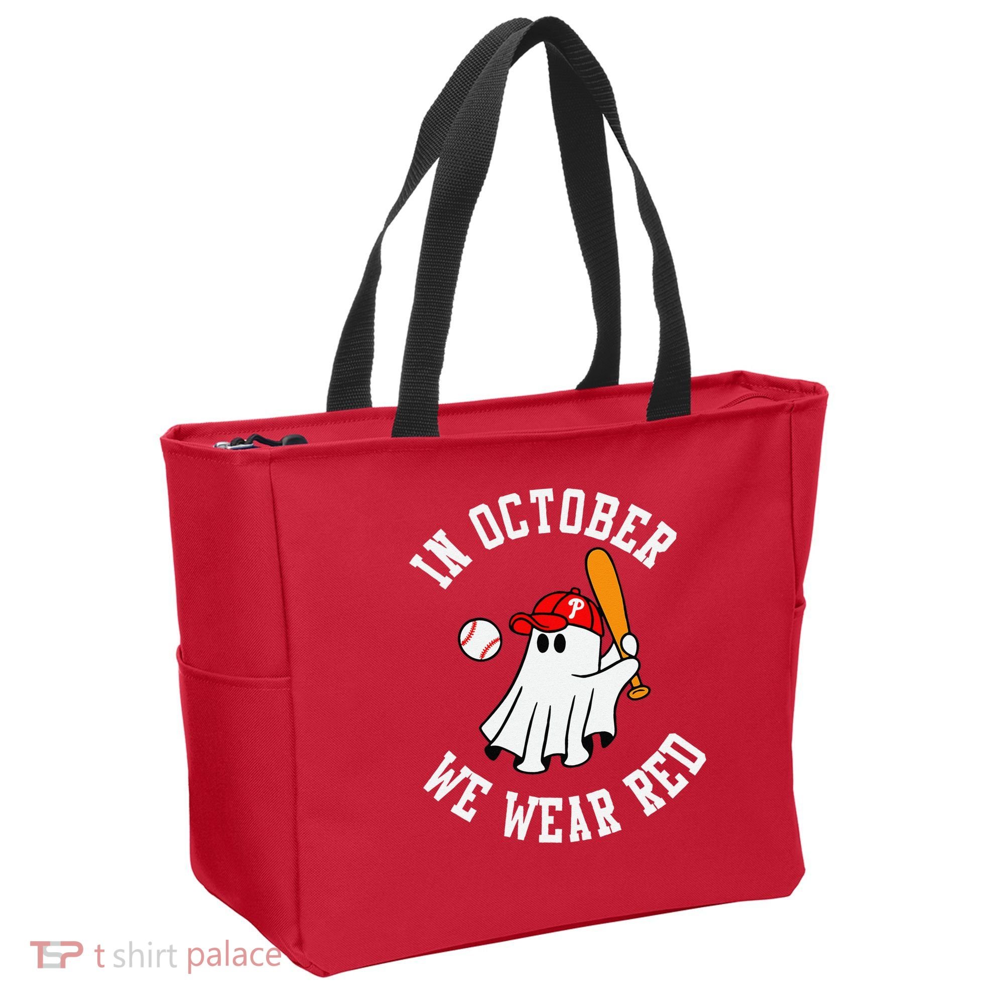 In October We Wear Red October Philadelphia Baseball Tote Bag