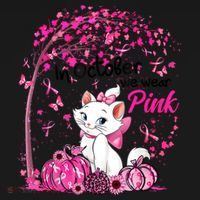 In October We Wear Pink Leopard Cat Breast Cancer Awareness Coaster thumb 2