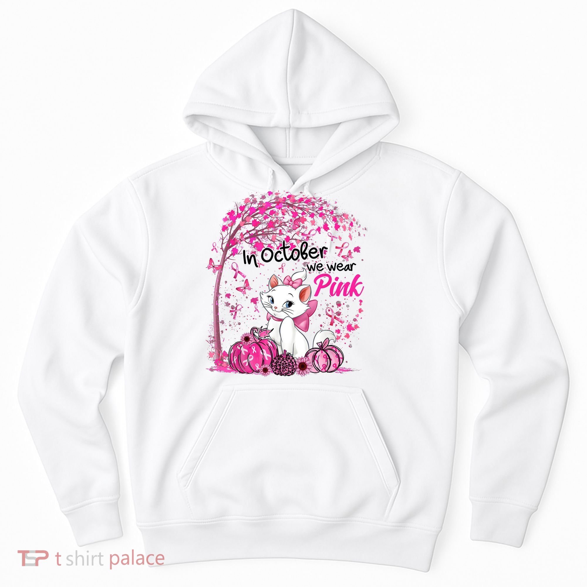 In October We Wear Pink Leopard Cat Breast Cancer Awareness Hoodie
