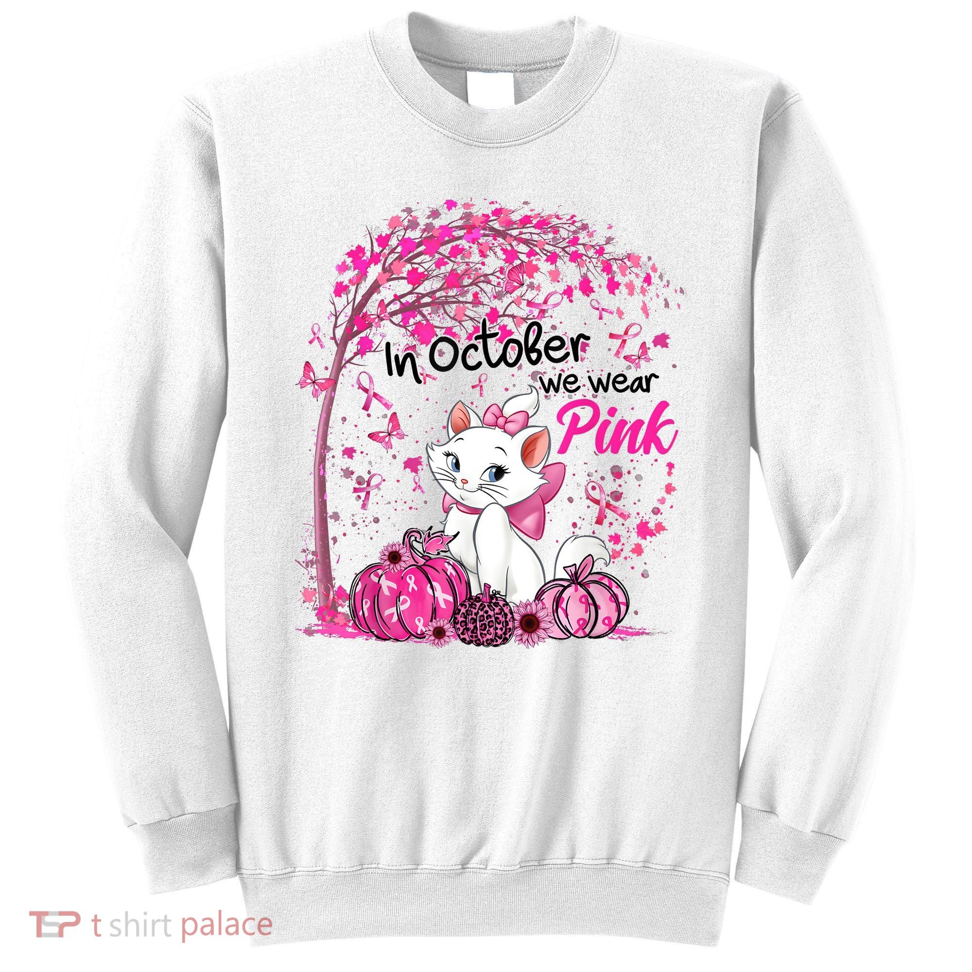 In October We Wear Pink Leopard Cat Breast Cancer Awareness Sweatshirt