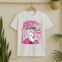 In October We Wear Pink Leopard Cat Breast Cancer Awareness T-Shirt thumb 2