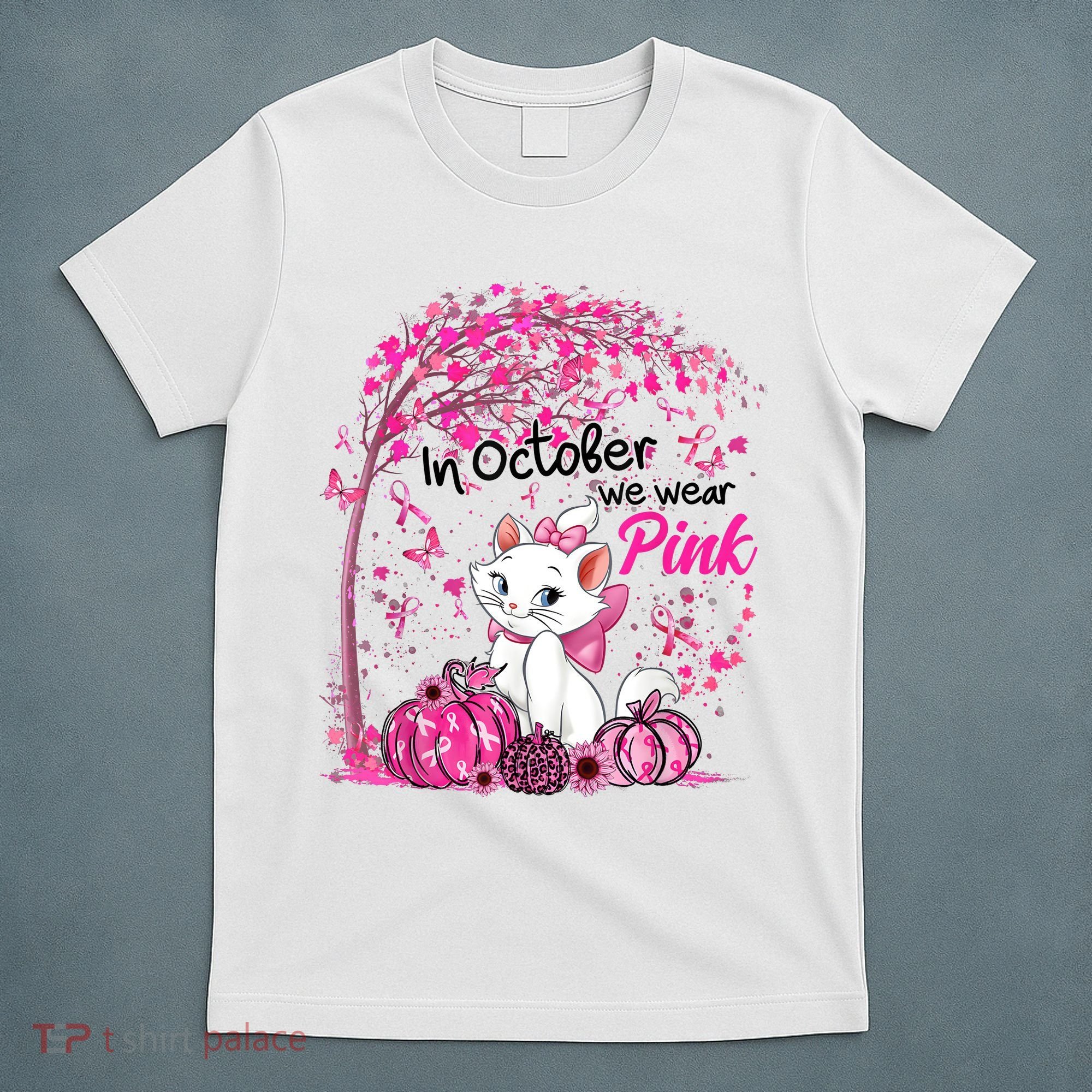 In October We Wear Pink Leopard Cat Breast Cancer Awareness T-Shirt