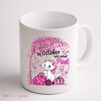 In October We Wear Pink Leopard Cat Breast Cancer Awareness Coffee Mug thumb 1