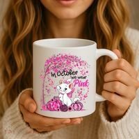 In October We Wear Pink Leopard Cat Breast Cancer Awareness Coffee Mug thumb 3
