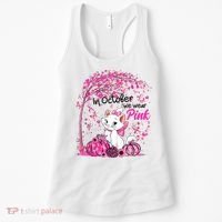In October We Wear Pink Leopard Cat Breast Cancer Awareness Women's Tank Top thumb 0