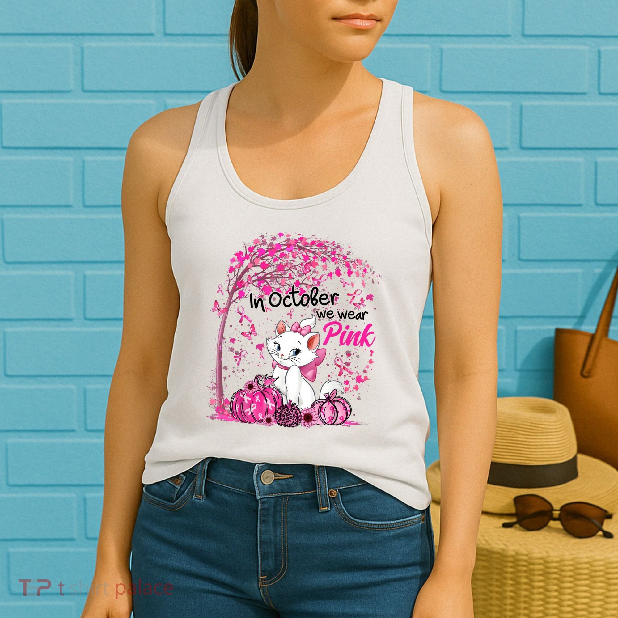In October We Wear Pink Leopard Cat Breast Cancer Awareness Women's Tank Top
