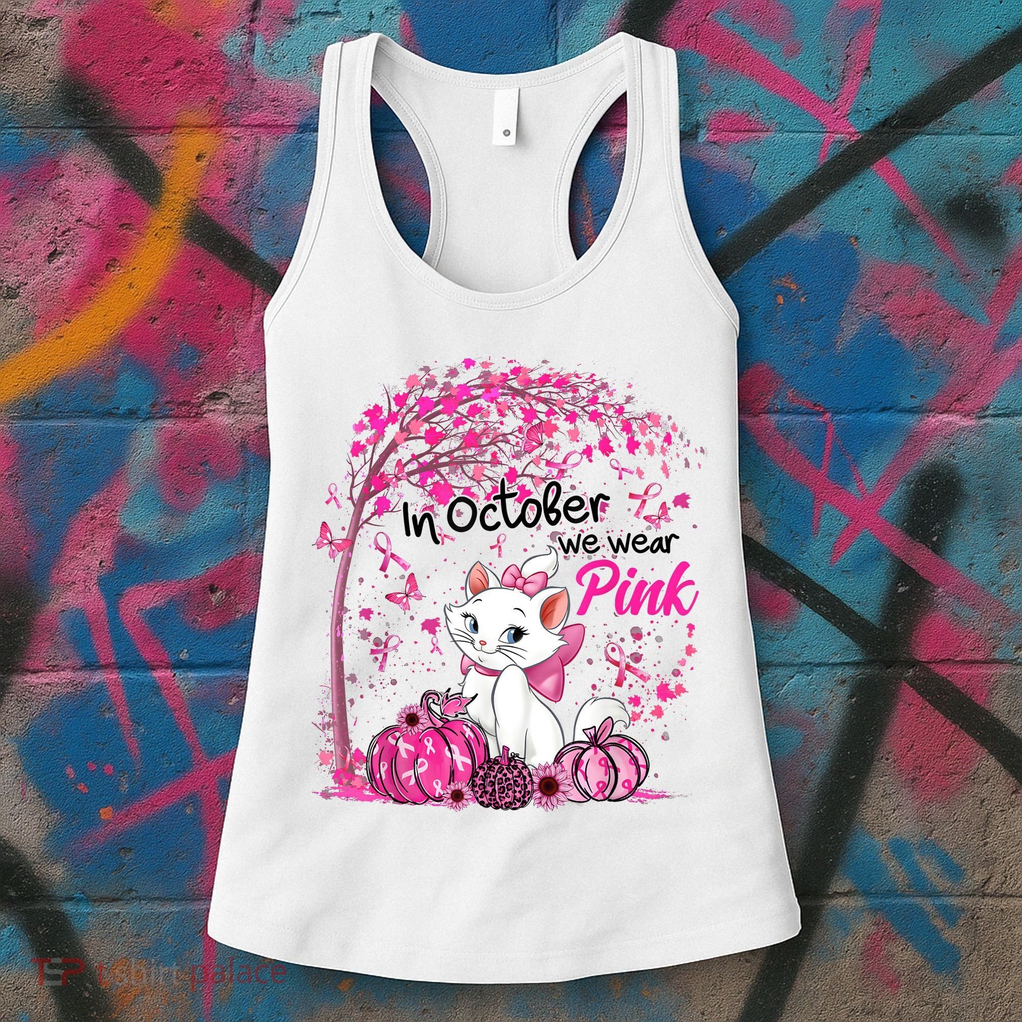 In October We Wear Pink Leopard Cat Breast Cancer Awareness Women's Tank Top