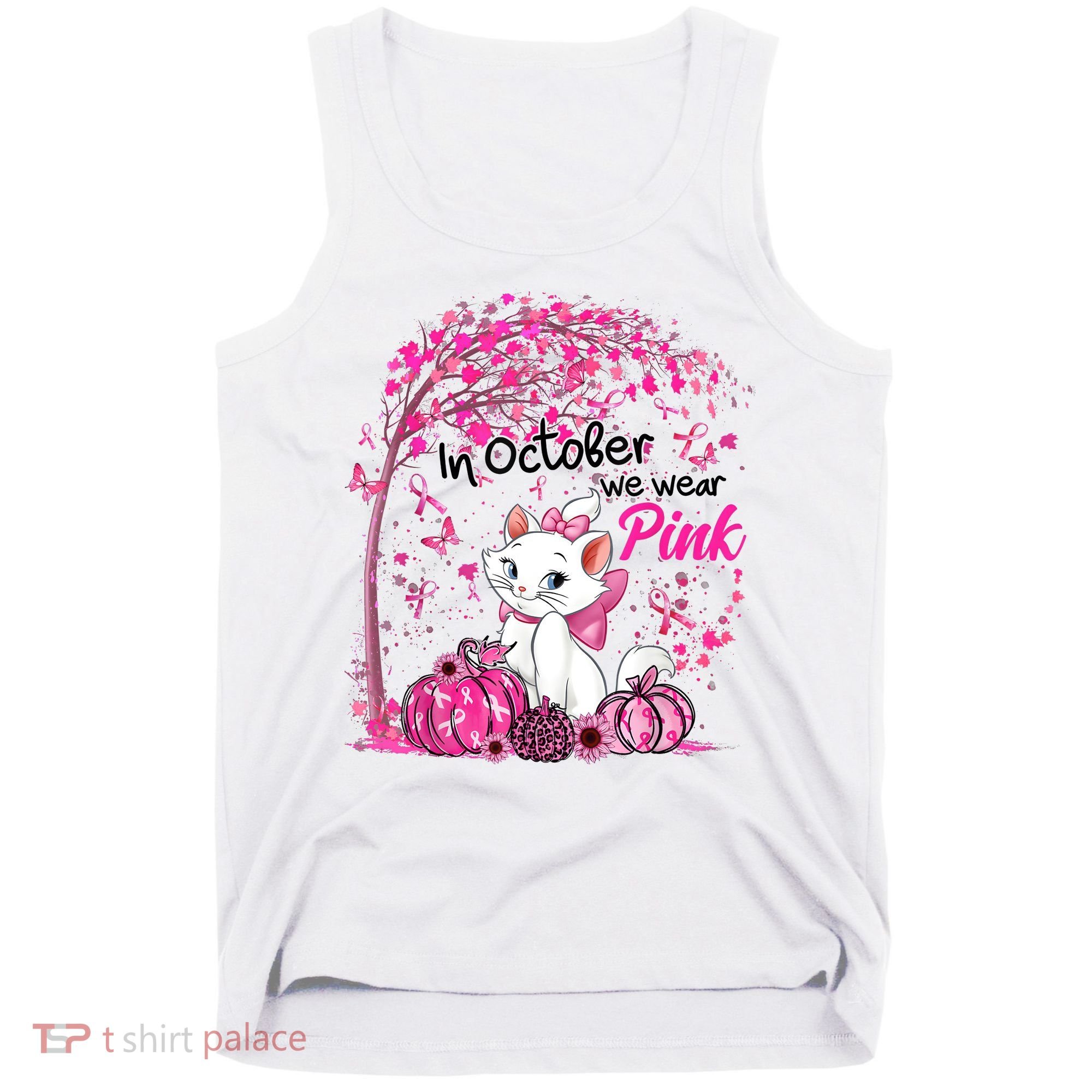 In October We Wear Pink Leopard Cat Breast Cancer Awareness Tank Top