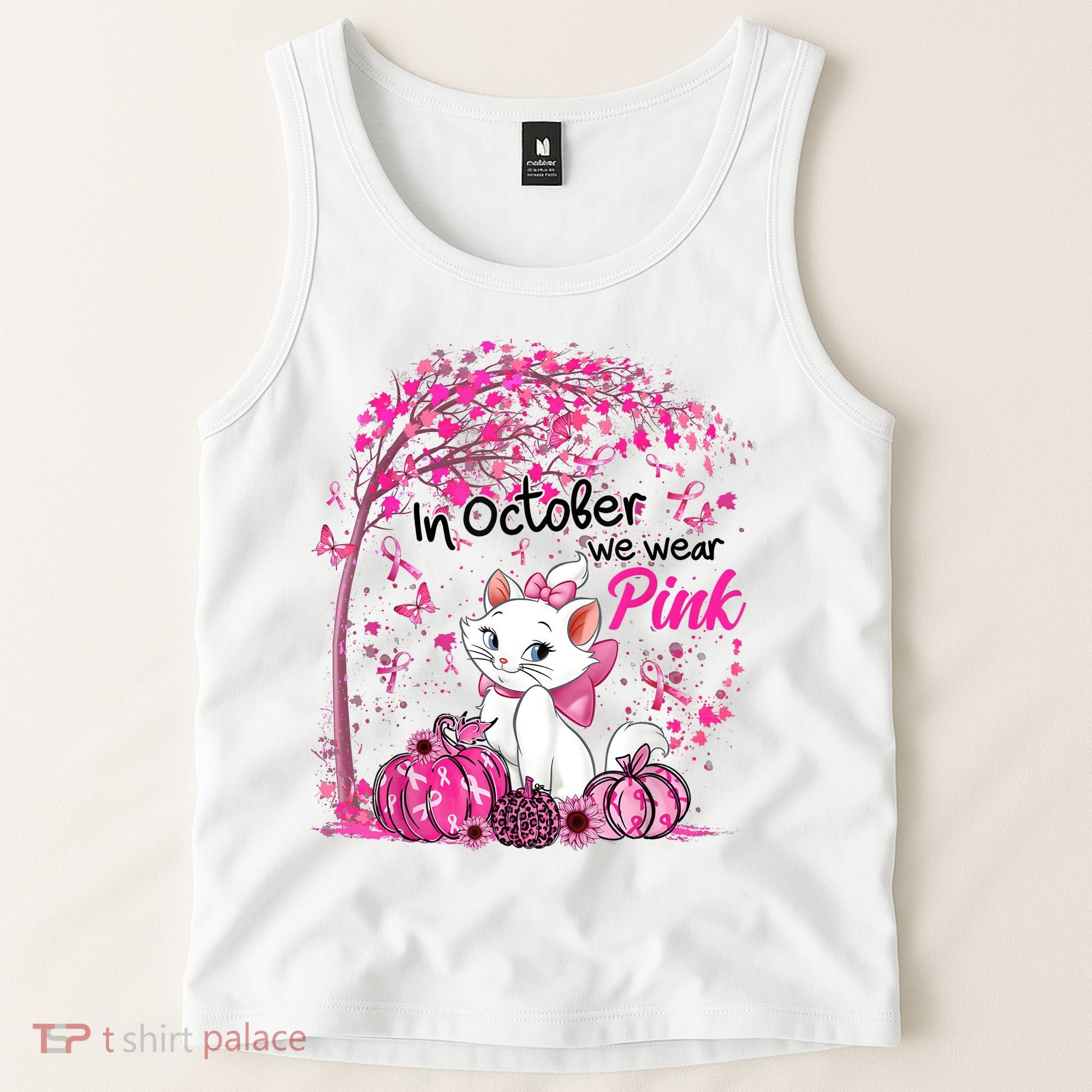 In October We Wear Pink Leopard Cat Breast Cancer Awareness Tank Top