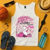 In October We Wear Pink Leopard Cat Breast Cancer Awareness Tank Top thumb 4
