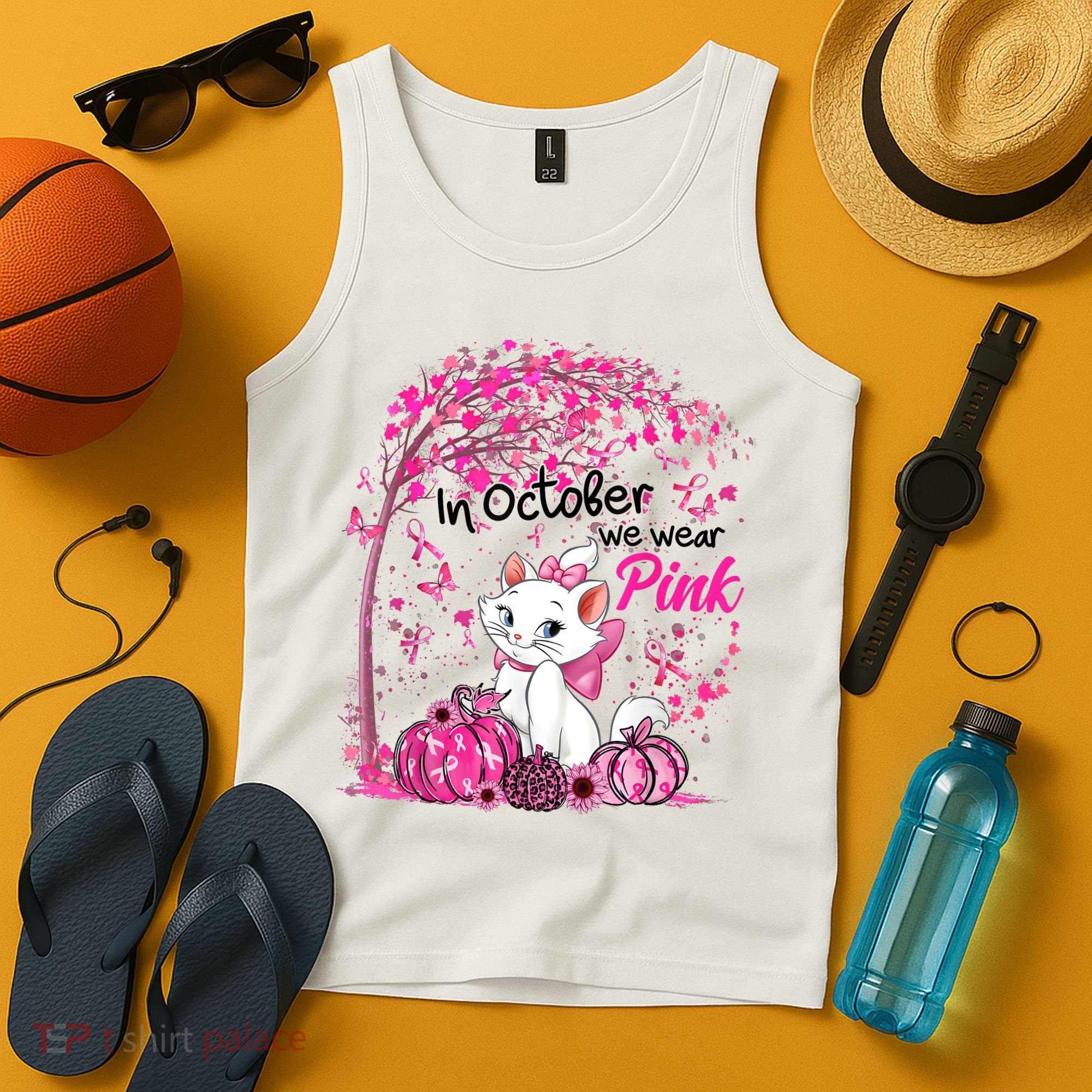In October We Wear Pink Leopard Cat Breast Cancer Awareness Tank Top