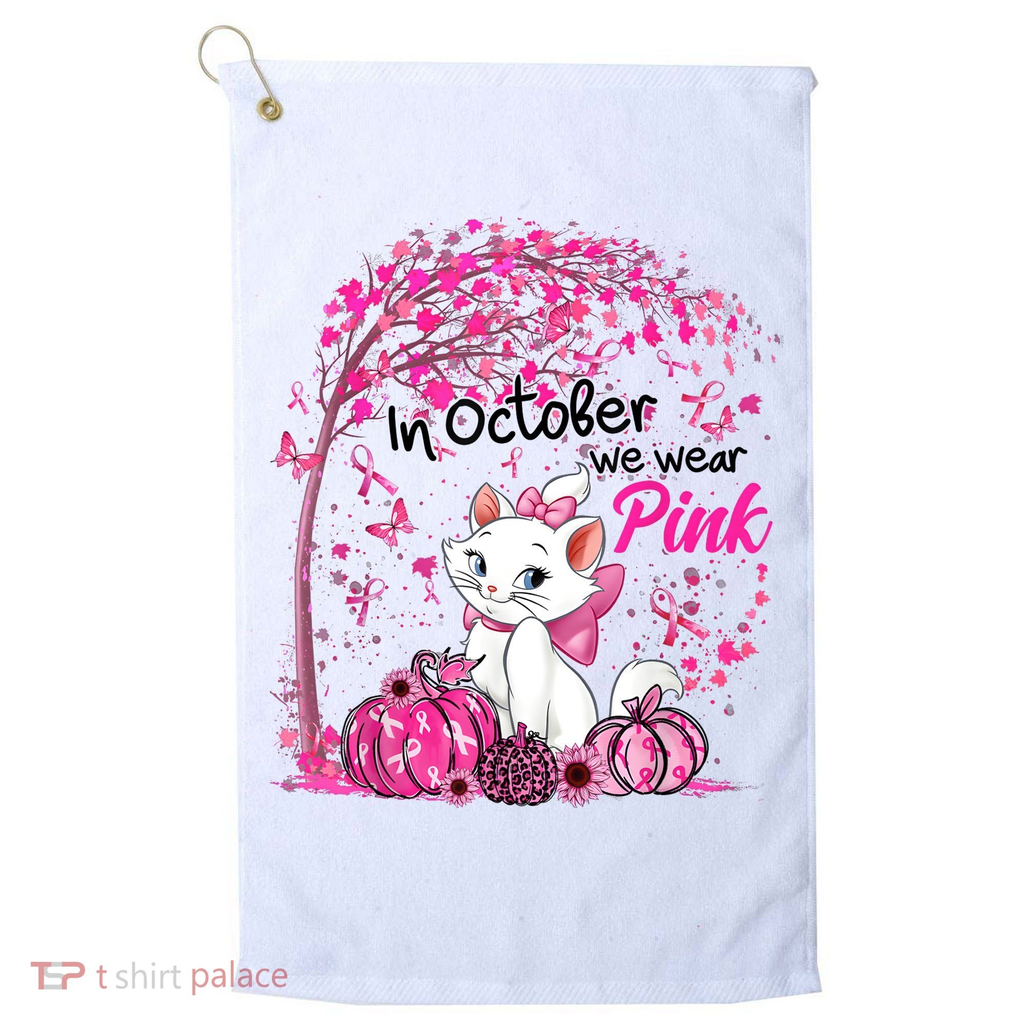 In October We Wear Pink Leopard Cat Breast Cancer Awareness Golf Towel