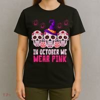 In October We Wear Pink Day Of The Dead Skulls T-Shirt thumb 4