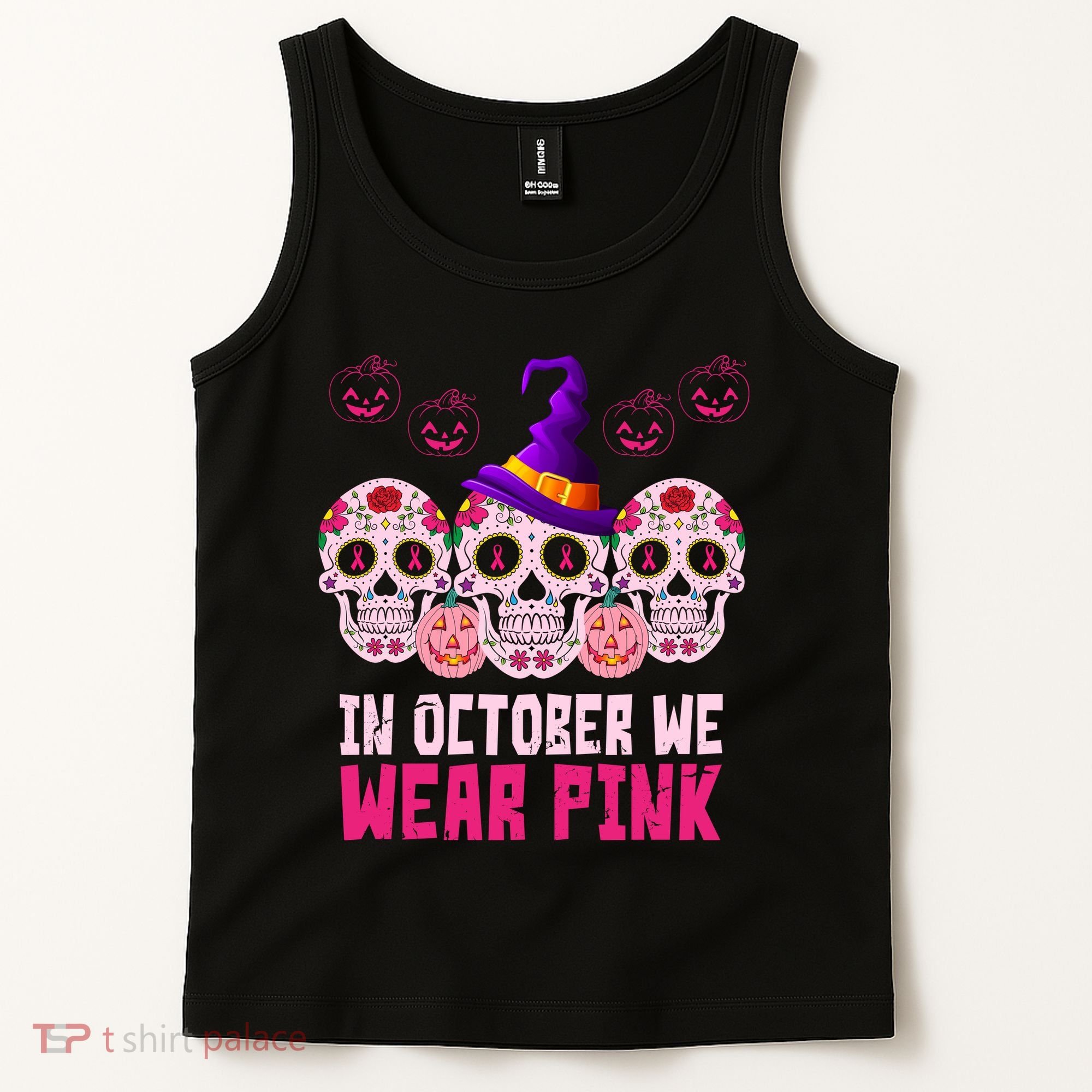In October We Wear Pink Day Of The Dead Skulls Tank Top