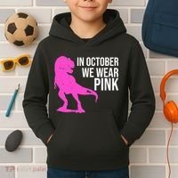 In October We Wear Pink Dinosaur T Rex Kids Hoodie thumb 2