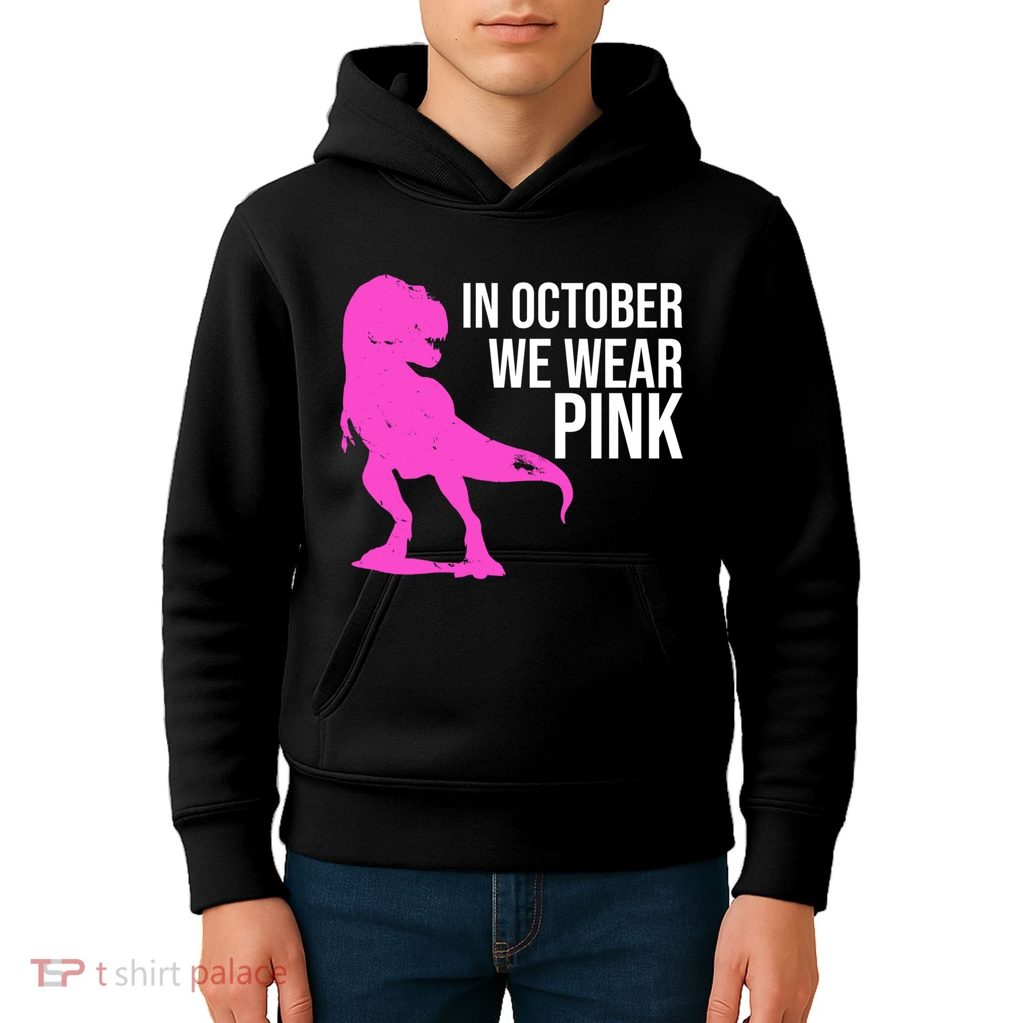 In October We Wear Pink Dinosaur T Rex Kids Hoodie
