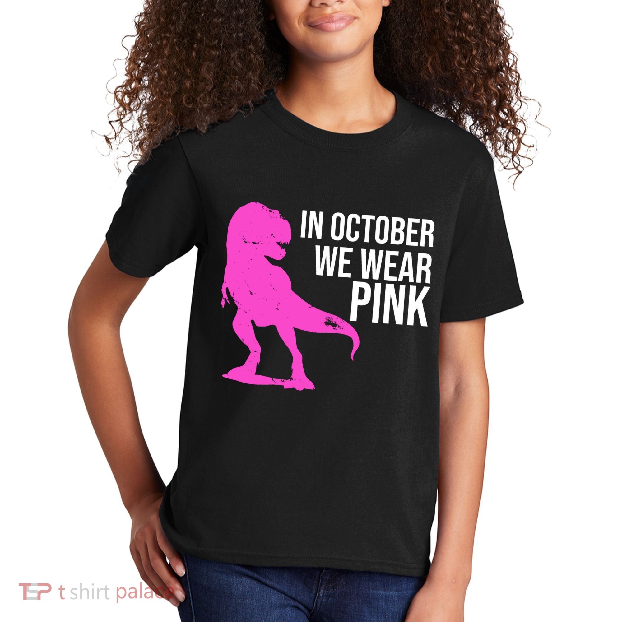 In October We Wear Pink Dinosaur T Rex Kids T-Shirt