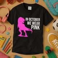 In October We Wear Pink Dinosaur T Rex Kids T-Shirt thumb 3