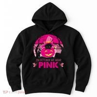 In October We Wear Pink Dinosaur Cat Witch Hoodie thumb 0