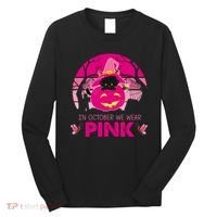 In October We Wear Pink Dinosaur Cat Witch Long Sleeve Shirt thumb 0